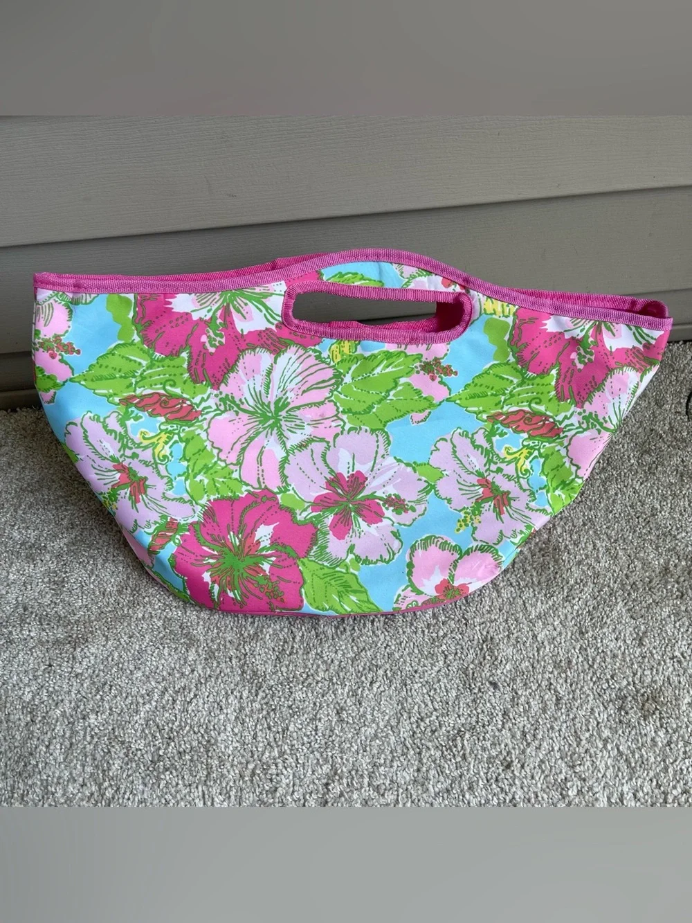 Lilly Pulitzer Insulated Beverage Bag Pink Green Blue Hawaiian Flower Print